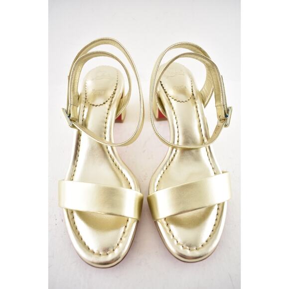 Christian Louboutin Miss Sabina 55 Platine Ankle Strap Block Heel Sandal 37 - Picture 6 of 15